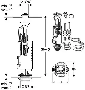 Механизм сливной для бачка двухрежимный Geberit Impuls Basic 230 136.909.21.2, 2