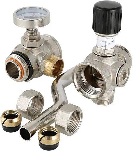 Байпас проходной с перепускным клапаном и термометром (0-80°С) 1&quot;в x 1&quot;н Valtec VT.0667T.0.0