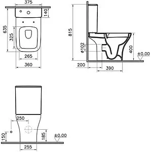 Унитаз-компакт безободковый VitrA Polar Rim-Ex белый 9843B003-7201, 2