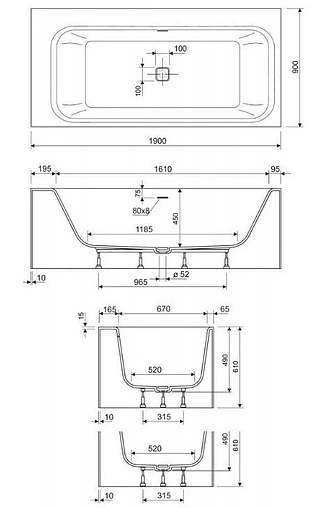Ванна отдельностоящая из искусственного камня Cezares Titan-Vario-190-90-CNT