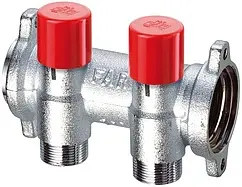 Коллектор запорно-балансировочный проходной 2 отвода 1"в/н x М24x19 Far FK 3915 C102 Коллектор запорно-балансировочный проходной 2 отвода 1"в/н x М24x19 Far FK 3915 C102