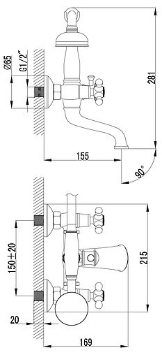 Смеситель для ванны Lemark Vintage бронза/белый LM2812B