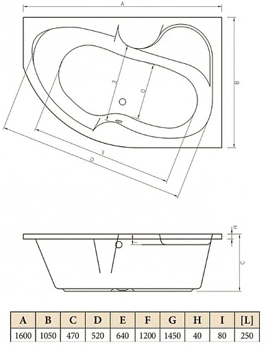 Ванна акриловая C-bath Atlas 160x105 R CBA00202R Ванна акриловая C-bath Atlas 160x105 R CBA00202R