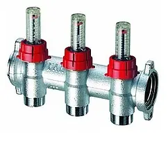 Коллектор запорно-балансировочный проходной с расходомерами 3 отвода 1&quot;в/н x М24x19 Far FK 3972 C103