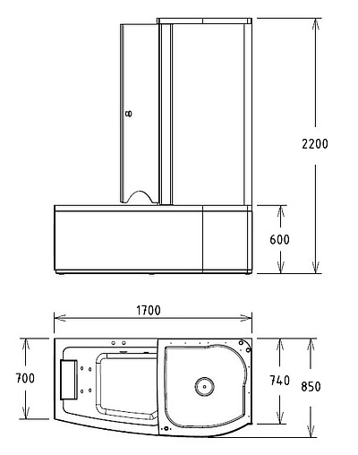 Ванна акриловая с гидромассажем Gemy 170x85 R G8040 B R