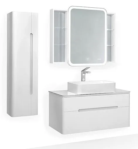 Шкаф-зеркало Jorno Bosko 100 R с подсветкой и часами белый Bos.03.100/W