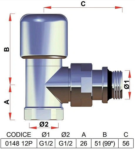 Вентиль терморегулирующий угловой ½" в/н Far TOP line серебро FL 0148 12P