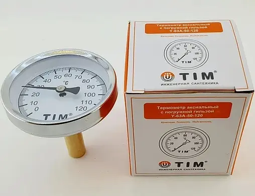 Термометр биметаллический TIM 63мм 120°С гильза 50мм ½&quot; Y-63A-50-120