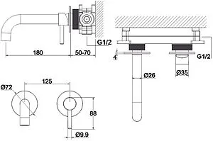 Смеситель для раковины из стены WHITECROSS Y chrome хром Y1216CR, 2