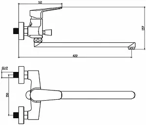 Смеситель для ванны с длинным изливом SMARTsant Инлайн хром SM103502AA Смеситель для ванны с длинным изливом SMARTsant Инлайн хром SM103502AA, 2