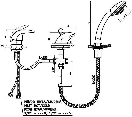 Смеситель на борт ванны на 3 отверстия Rav Slezak Kongo хром K070.5S