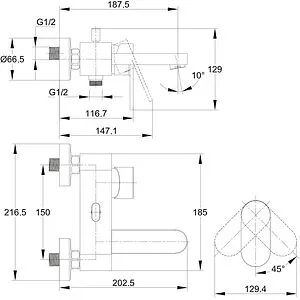Смеситель для ванны Cersanit Elio хром 63045, 2