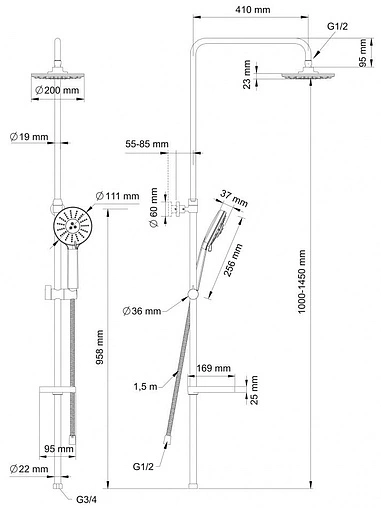 Душевая система без смесителя Swedbe Calypso хром 5062