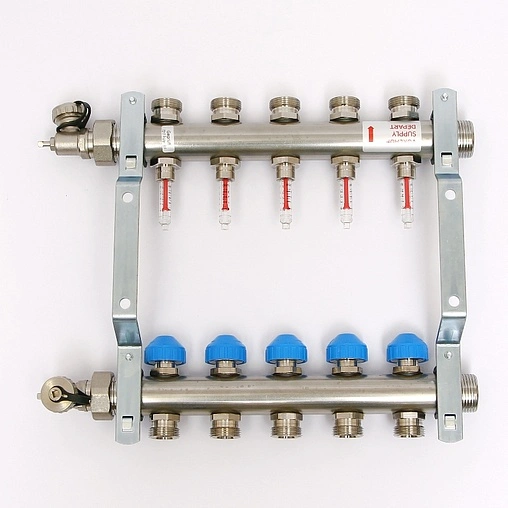 Группа коллекторная с расходомерами 5 отводов 1&quot;н/н x ¾&quot;ек Uni-fitt 455W4305