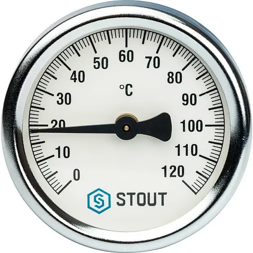 Термометр биметаллический накладной Stout 63мм 120°С от 1 до 2&quot; SIM-0004-630015