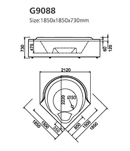 Ванна акриловая с гидромассажем Gemy 185x185 G9088 K Ванна акриловая с гидромассажем Gemy 185x185 G9088 K, 2