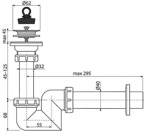 Сифон трубный для раковины AlcaPlast белый A412-DN40