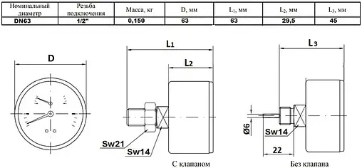Термоманометр аксиальный TIM 63мм 6 бар 120°С ½&quot; Y-63T-6
