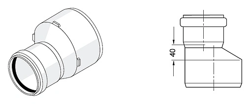 Патрубок переходной длинный внутренний бесшумный D=110x50мм Rehau Raupiano Plus 11213941002