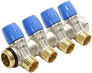 Коллектор регулирующий проходной 4 отвода синий ¾"в/н x ½"н General Fittings 6200E7N0504B4A, 1