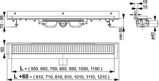 Лоток душевой 650мм h=55мм 0.73л/сек AlcaPlast APZ104-650 Flexible Low