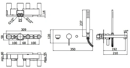 Смеситель для ванны скрытого монтажа Paffoni Rock хром RO001CR