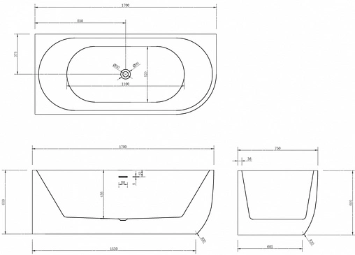Ванна акриловая Abber 170x75 L AB9315 L