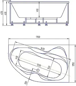 Ванна акриловая Aquatek Вега 170х105 R с фронтальной панелью с каркасом (разборный) VEG170-0000083, 2
