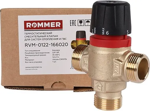 Трехходовой термостатический смесительный клапан ¾&quot; +35...+60°С Kvs 1.6 Rommer RVM-0122-166020