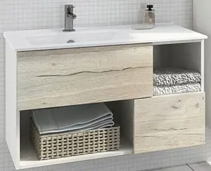 Тумба-умывальник подвесная Comforty Ганновер 90 дуб дымчатый/белый Тумба-умывальник подвесная Comforty Ганновер 90 дуб дымчатый/белый, 1