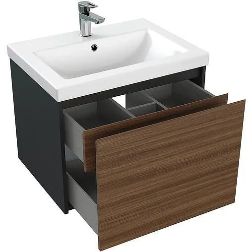 Тумба под умывальник подвесная Cersanit Grande 60 чёрный орех 64759