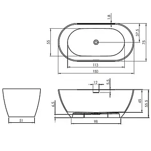 Ванна отдельностоящая из искусственного камня Riho Bilbao 150x75 белый B119001105, 2