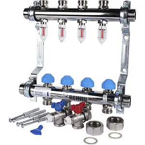Группа коллекторная с расходомерами 4 отвода 1&quot;н/н x ¾&quot;ек Rehau HKV-D 12080411002, 1