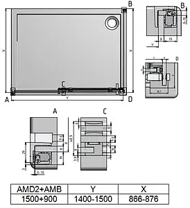 Душевое ограждение 1500x900мм прозрачное стекло Roltechnik Ambient Line AMD2+AMB/1500*900 620-1500000-00-02+621-9000000-00-02 Душевое ограждение 1500x900мм прозрачное стекло Roltechnik Ambient Line AMD2+AMB/1500*900 620-1500000-00-02+621-9000000-00-02, 3