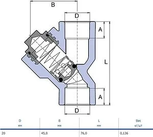 Клапан обратный пружинный 20мм x 20мм Ekoplastik SZKL020XXX Клапан обратный пружинный 20мм x 20мм Ekoplastik SZKL020XXX, 2