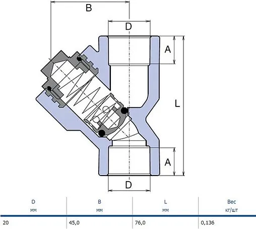Клапан обратный пружинный 20мм x 20мм Ekoplastik SZKL020XXX Клапан обратный пружинный 20мм x 20мм Ekoplastik SZKL020XXX
