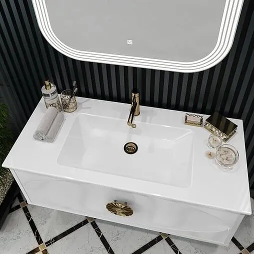 Тумба под умывальник подвесной Opadiris Ибица 120 белый глянец/золото 00-00007079