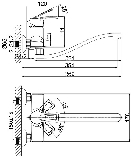 Смеситель для ванны с длинным изливом D&amp;K Bayern Furth хром DA1223301
