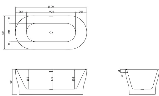 Ванна акриловая отдельностоящая BelBagno 150x80 BB405-1500-800