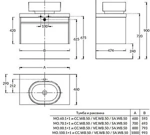 Тумба-умывальник подвесная Kerama Marazzi Modula 80 белая глянцевая MO.80.1+1\WHT+ Тумба-умывальник подвесная Kerama Marazzi Modula 80 белая глянцевая MO.80.1+1\WHT+, 2