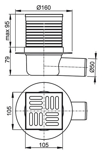 Трап горизонтальный Set AlcaPlast 100x100мм APV31