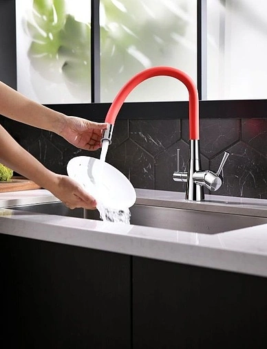 Смеситель для кухни с подключением к фильтру Lemark Comfort хром/красный LM3075C-Red