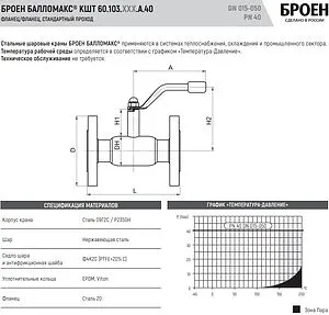 Кран шаровый фланцевый Ду20 Ру40 Broen БАЛЛОМАКС КШТ 60.103.020.А.40, 3