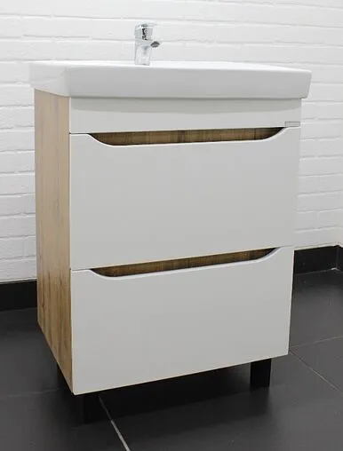 Тумба-умывальник напольная Домино Bruno 60 белый/дуб вотан DBr2903T+4607152361674