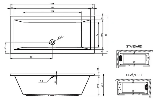 Ванна акриловая Riho LUSSO 180x80 B036001005