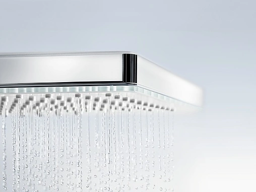 Лейка верхнего душа с потолочным креплением Hansgrohe Rainmaker Select 460 2jet белое стекло/хром 24004400