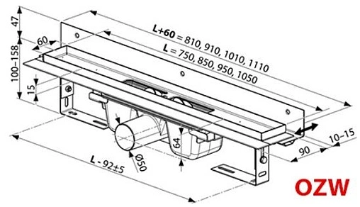 Лоток душевой Set пристенный 750мм h=85мм 0.6л/сек Ravak Chrome X01624 Лоток душевой Set пристенный 750мм h=85мм 0.6л/сек Ravak Chrome X01624