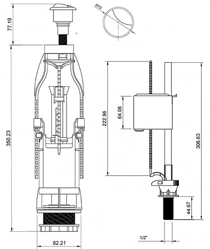Комплект арматуры для бачка двухрежимный ½" пластик нижний BERGES Eko 21 030621
