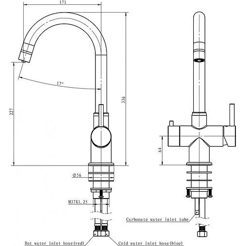 Смеситель для кухни с подключением к фильтру Swedbe Selene Carbo нержавеющая сталь 8240