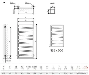 Полотенцесушитель электрический лесенка Terma Zigzag 835x500 белый WLZIG083050 K916E1Е8, 2